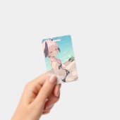 かわいいアニメの少女が夏のビーチで楽しむ バッジ (手持ち)