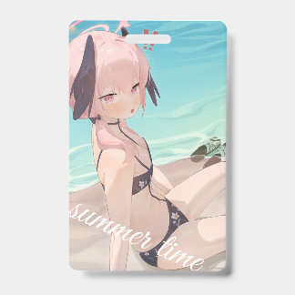 かわいいアニメの少女が夏のビーチで楽しむ バッジ