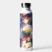 . .かわいいアニメの少女が植物を持つ ウォーターボトル (左面)