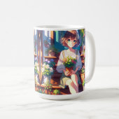 . .かわいいアニメの少女が植物を持つ コーヒーマグカップ (正面右)
