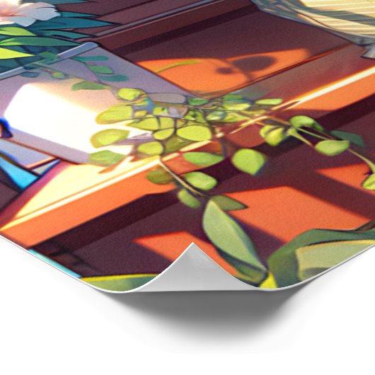 . .かわいいアニメの少女が植物を持つ ポスター (角)