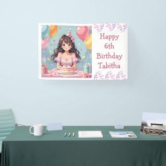 かわいいアニメの少女の誕生日パーティパーソナライズされたー 横断幕 (トレードショー)