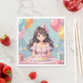 かわいいアニメの少女の誕生日パーティー スタンダードランチョンナプキン (インサイチュ)