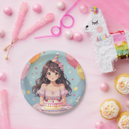 かわいいアニメの少女の誕生日パーティー ペーパープレート