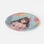 かわいいアニメの少女の誕生日パーティー ペーパープレート (アングル)