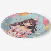 かわいいアニメの少女の誕生日パーティー ペーパープレート (アングル)