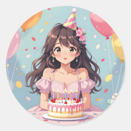 かわいいアニメの少女の誕生日パーティー ラウンドシール