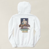 かわいいアニメの少年がコーヒーを持って都市で走る パーカ (デザイン裏面)