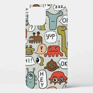 かわいいアニメの怪物のシームレスな背景 iPhone 12ケース