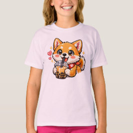 かわいいアニメの柴犬のタピオカティー Tシャツ