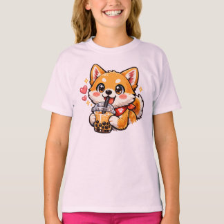 かわいいアニメの柴犬のタピオカティー Tシャツ