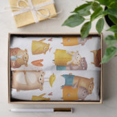 かわいいアニメの熊が白いデコパージュに 薄葉紙 (ギフト)