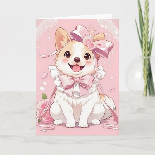 かわいいアニメの犬 ピンク シーズンカード (正面)