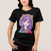 かわいいアニメの紫髪の女子高生 トライブレンドＴシャツ (正面)
