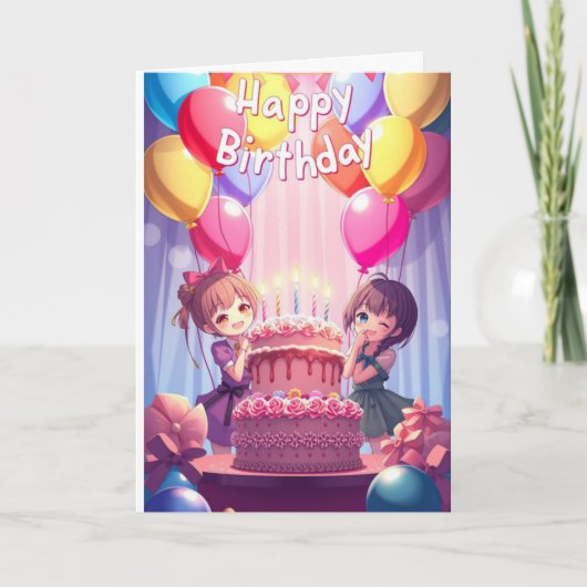 かわいいアニメの誕生日 カード (正面)