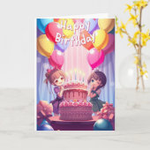 かわいいアニメの誕生日 カード (黄色い花)