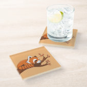 かわいいアニメの赤いパンダが木に登場 ガラスコースター (アングル)