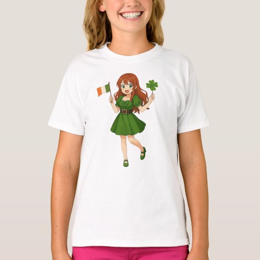 かわいいアニメの赤毛の聖パトリックの祝日 Tシャツ (正面)