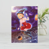 かわいいアニメの魔女の少女と空飛ぶペットの猫 招待状 (スタンド正面)