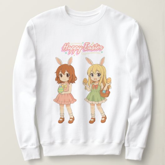 かわいいアニメイースターのウサギの女の子 スウェットシャツ (デザイン正面)