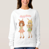 かわいいアニメイースターのウサギの女の子 スウェットシャツ (正面)