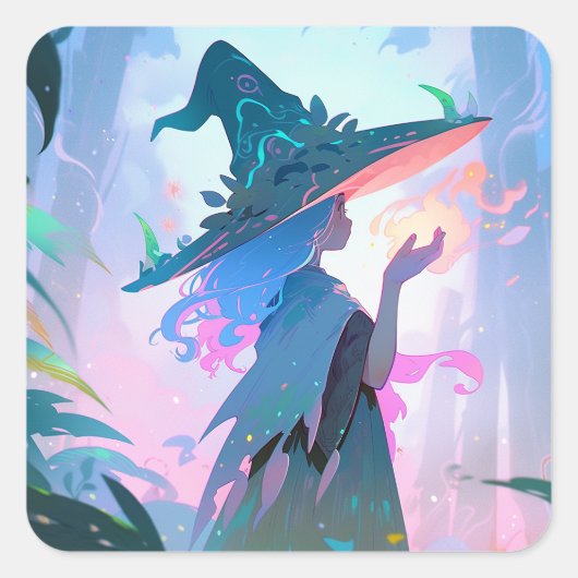 かわいいアニメウィッチガールファンタジー スクエアシール (正面)