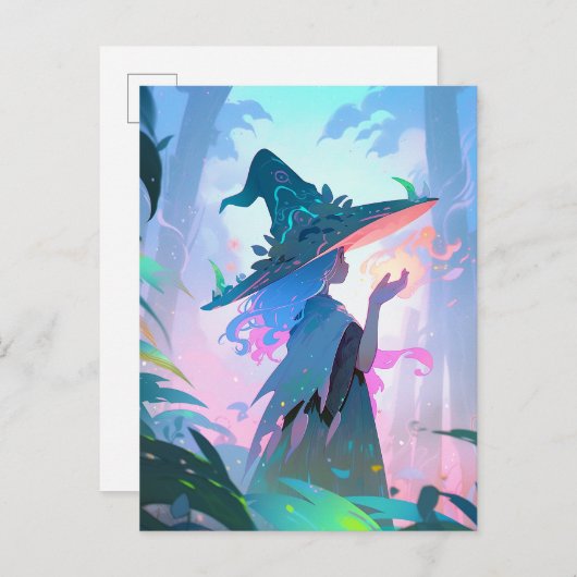 かわいいアニメウィッチガールファンタジー ポストカード (正面/裏面)