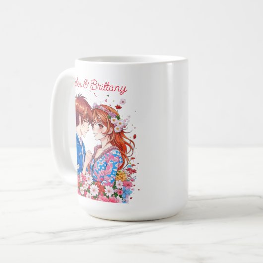 かわいいアニメカップルかわいいパーソナライズされた子 コーヒーマグカップ (正面左)