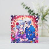 かわいいアニメカップルと花とハート パーソナライズされた (スタンド正面)