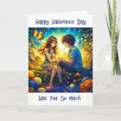 かわいいアニメカップルと蝶のバレンタインデー カード (正面)