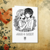 かわいいアニメカップルと蝶のバレンタインデー カード