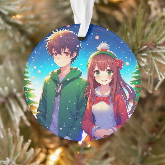 かわいいアニメカップルのクリスマス オーナメント (ツリー)