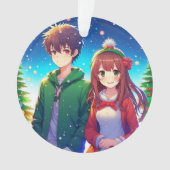 かわいいアニメカップルのクリスマス オーナメント (正面)