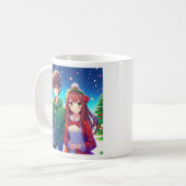 かわいいアニメカップルのクリスマス コーヒーマグカップ (正面左)
