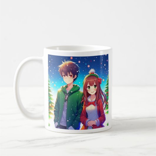 かわいいアニメカップルのクリスマス コーヒーマグカップ (左)