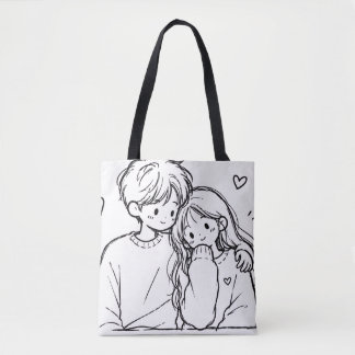 かわいいアニメカップルラインファートートバッグ トートバッグ