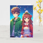 かわいいアニメカップル |初めてのクリスマス カード (黄色い花)