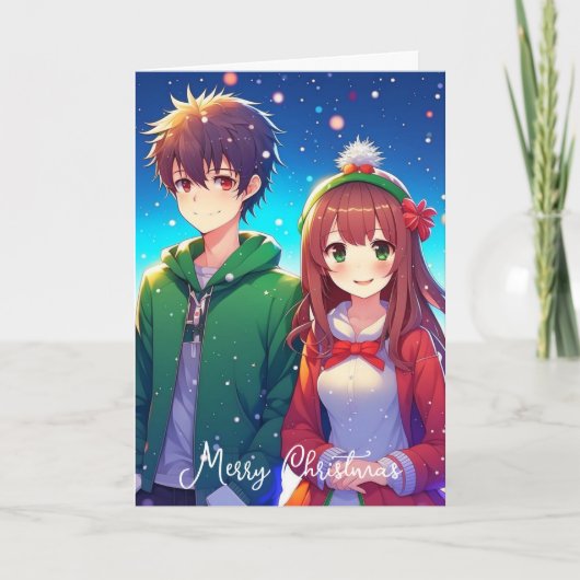 かわいいアニメカップル |米国からのメリークリスマス カード (正面)