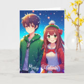 かわいいアニメカップル |米国からのメリークリスマス カード (黄色い花)