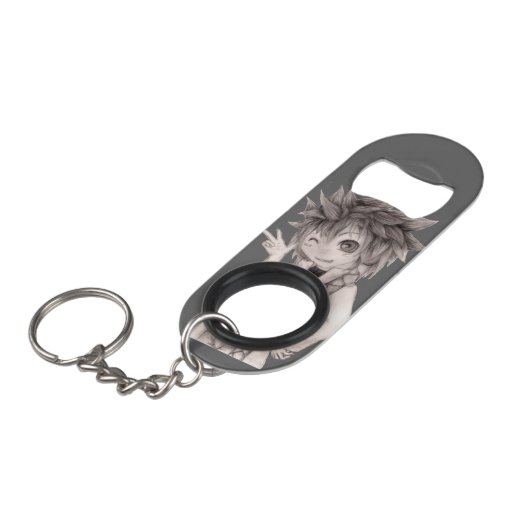 かわいいアニメガイオリジナルスケッチ キーホルダー栓抜き (正面アングル)