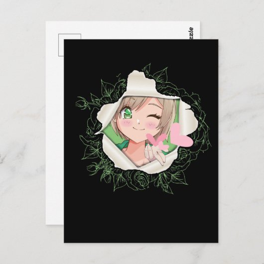 かわいいアニメガールかわいいハートラブオタク ポストカード (正面/裏面)