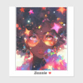 かわいいアニメガールアフリカンアメリカン・アート シール (シート)