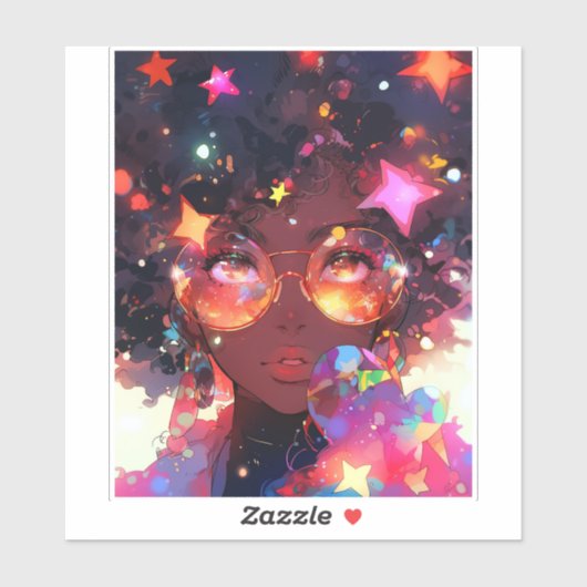 かわいいアニメガールアフリカンアメリカン・アート シール (シート)