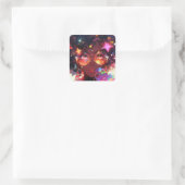 かわいいアニメガールアフリカンアメリカン・アート スクエアシール (バッグ)