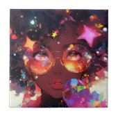 かわいいアニメガールアフリカンアメリカン・アート タイル (正面)