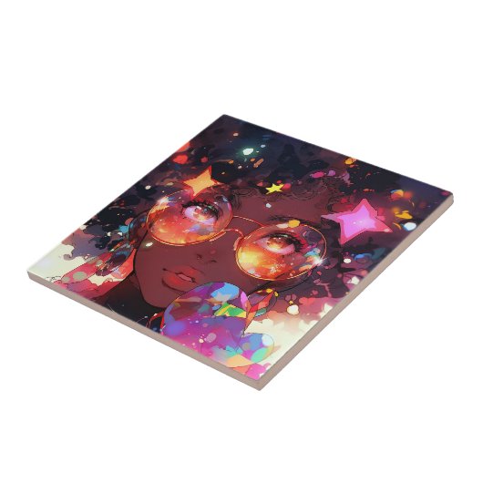 かわいいアニメガールアフリカンアメリカン・アート タイル (側面)