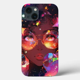 かわいいアニメガールアフリカンアメリカン・アート iPhone 13ケース