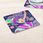 かわいいアニメガールスクエア紙コースター スクエアペーパーコースター (アングル)