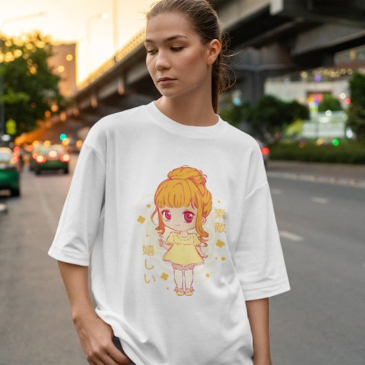 かわいいアニメガールドレス Tシャツ