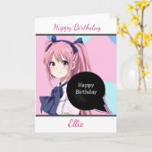 かわいいアニメガールパーソナライズされた誕生日 カード (黄色い花)